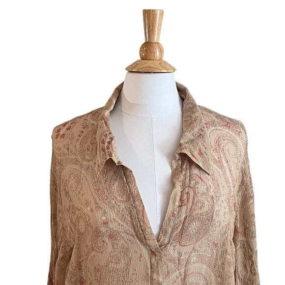 VTG Lane Bryant Sheer Silk Paisley Collared Tunic Cover Up Gauzy Ruched 26/28 - Picture 2 of 11